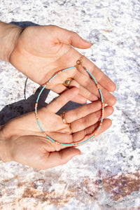 Turquoise and pink coral Birdie Necklace No.2