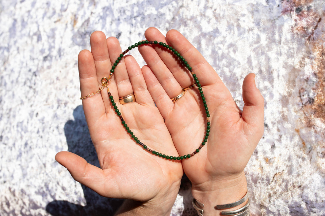 Forest Green Jade and Jasper Birdie Necklace No.7