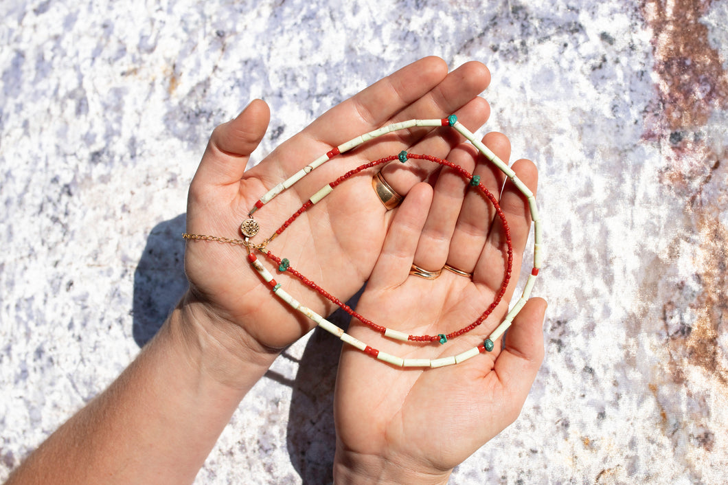 Coral and Turquoise Birdie Necklace No.8