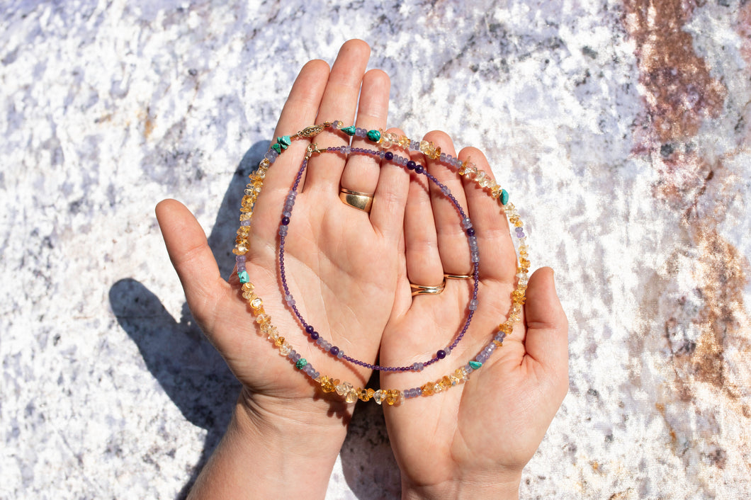 Citrine, Tanzanite & Turquoise Birdie Necklace No.9