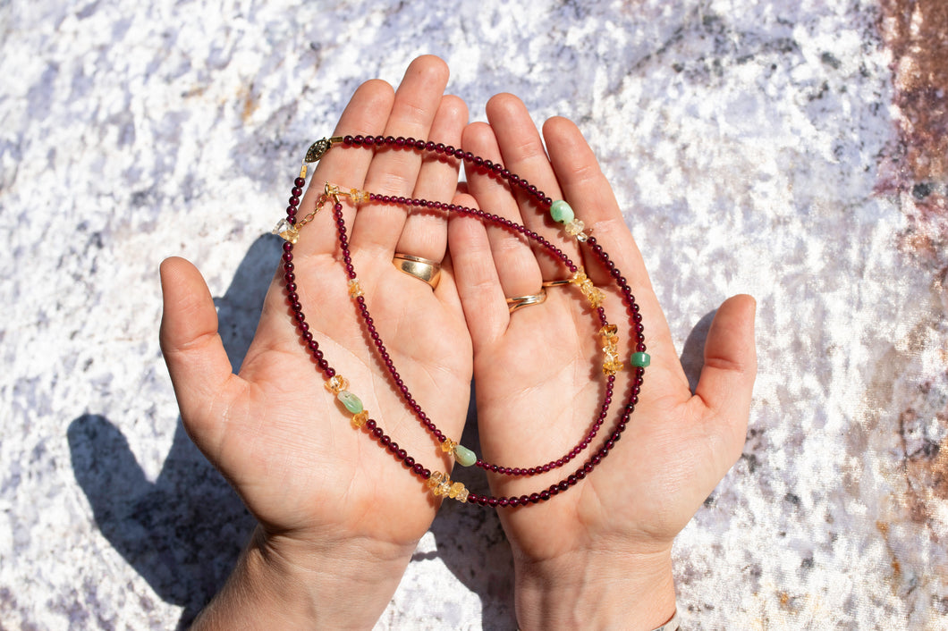 Garnet, Citrine & Chrysoprase Birdie Necklace No.10