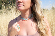 Load image into Gallery viewer, Red &amp; Pink coral w/ Turquoise Birdie Necklace No.4
