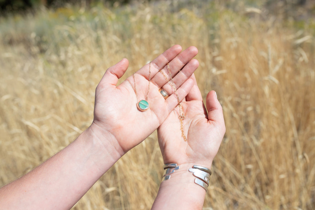 Inlay Chrysoprase Heart Necklace No.1