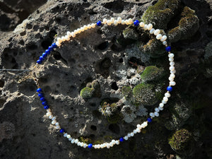 Pearl drops and Lapis Birdie necklace