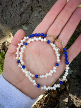 Load image into Gallery viewer, Pearl drops and Lapis Birdie necklace
