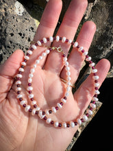 Load image into Gallery viewer, Blush pears and Garnet Birdie necklace

