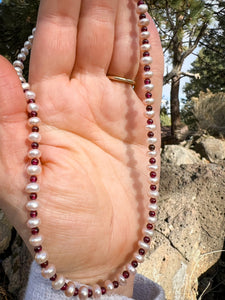Blush pears and Garnet Birdie necklace