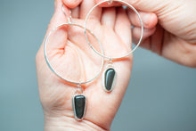 Load image into Gallery viewer, Sterling Silver Obsidian Hoops
