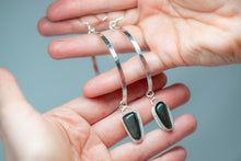 Load image into Gallery viewer, Sterling Silver Obsidian Hoops
