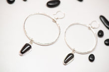 Load image into Gallery viewer, Sterling Silver Obsidian Hoops
